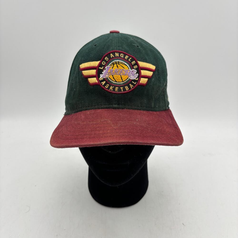 Vintage 90s New Era Los Angeles Lakers NBA Snapback Hat Rare Wings Logo